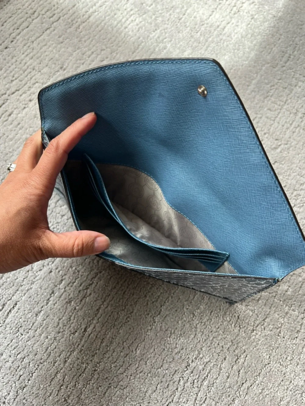 Michael Kors Blue Snakeskin Studded Envelope Clutch - Picture 12 of 12